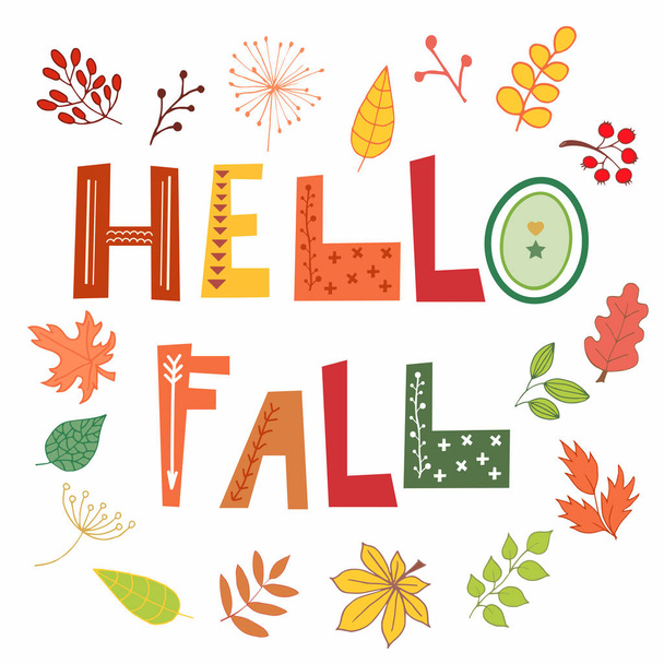 Lettering Hello Fall from letters in the Scandinavian style - Вектор,изображение