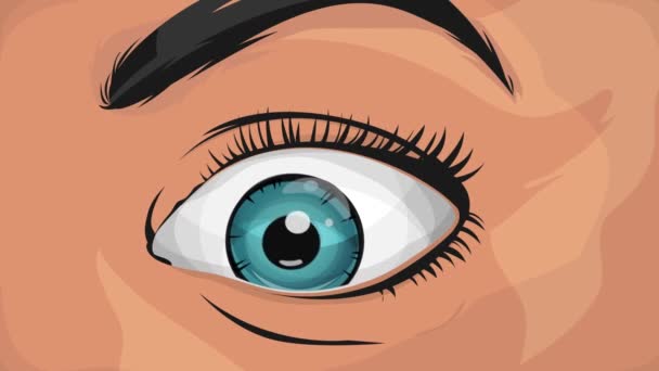 Képregény Női szemek Looking With Surprise / 4k félelmetes animáció rajzfilm képregény szemek figyel és bámul meg a meglepetés és a félelem - Felvétel, videó