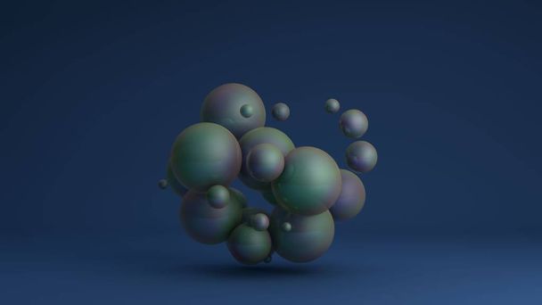 3D image of a cluster of many balls of different sizes with an iris. 3D rendering for abstract compositions and futuristic design. Idea for desktop screensavers, Wallpapers, background compositions. - Photo, Image