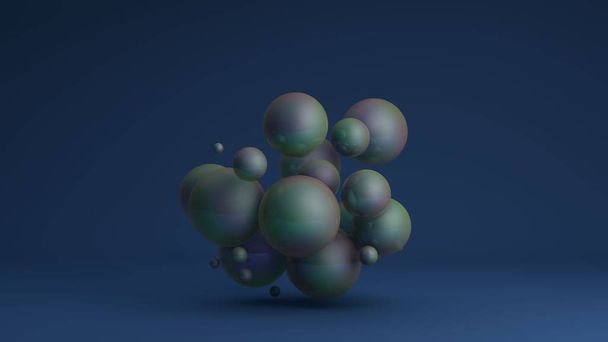 3D image of a cluster of many balls of different sizes with an iris. 3D rendering for abstract compositions and futuristic design. Idea for desktop screensavers, Wallpapers, background compositions. - 写真・画像