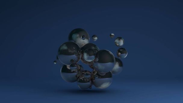 3D image of a cluster of many glass balls of different sizes 3D rendering for abstract compositions and futuristic design. Idea for desktop screensavers, Wallpapers, background compositions. - Photo, Image