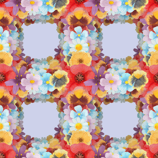 wild flowers watercolor pattern set illustration seamless - Photo, image