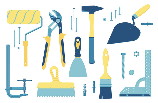 Conjunto de herramientas para la construcción y reparación en estilo plano. Vector
 - Vector, Imagen