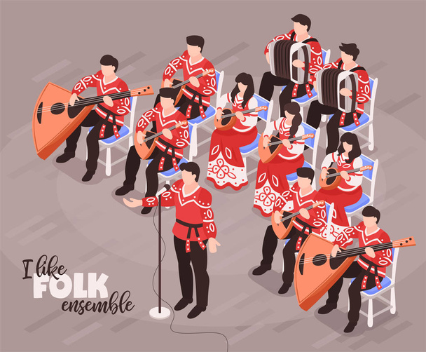 Folk Musicians Isometric Composition  - Vector, Image