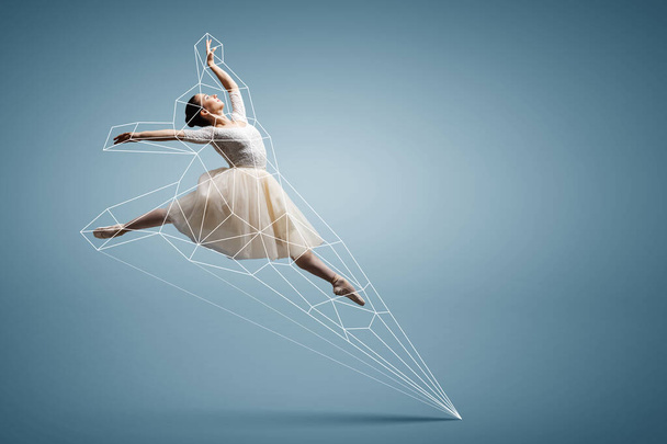 Ballerina and digital grid . mixed media - Photo, Image