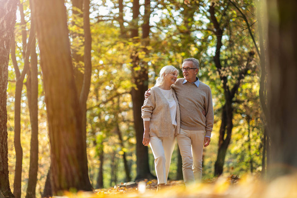 Glückliches Seniorenpaar im Herbstpark - Foto, Bild