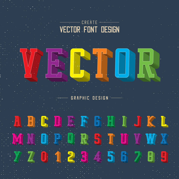 3D Font color and alphabet vector, Writing Typeface and number design, Script Graphic text on background - Vector, imagen