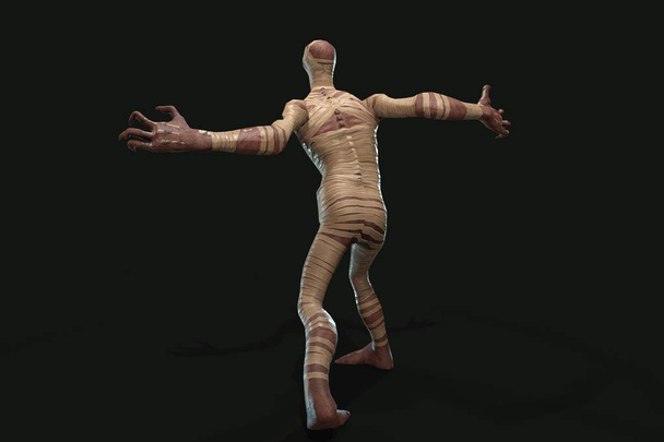 Fantasiefigur Mumie - 3D-Renderer, auf dunklem Hintergrund - Foto, Bild