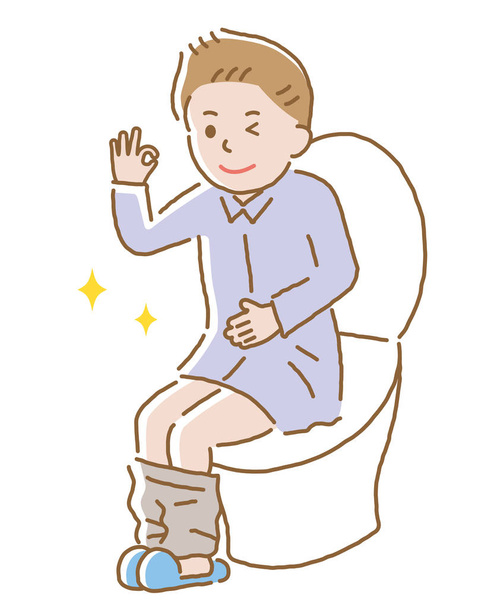 giovane con regolare movimento intestinale seduto sul sedile del water. Concetto sanitario
 - Vettoriali, immagini