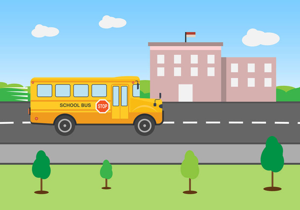 都市から学校までのスクールバスの学校の概念に戻る - ベクター画像
