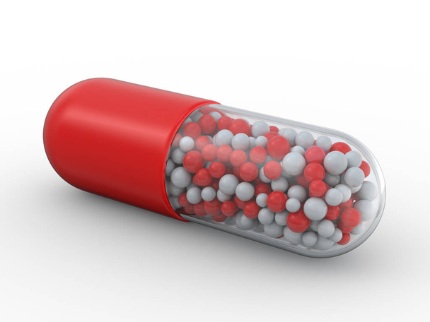 Many colorful pills isolated on white. 3D - Valokuva, kuva