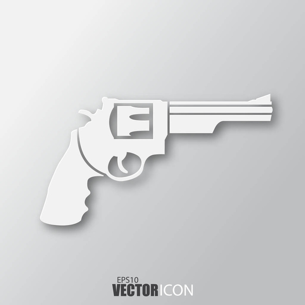 Reolver icon in white style with shadow isolated on grey backgr
 - Вектор,изображение