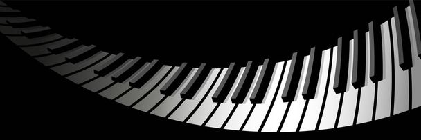 Musta ja valkoinen vääristynyt piano näppäimistö suuntaava valo ja varjo. Taustalle, laaja näytönsäästäjiä fantastinen lento
. - Vektori, kuva
