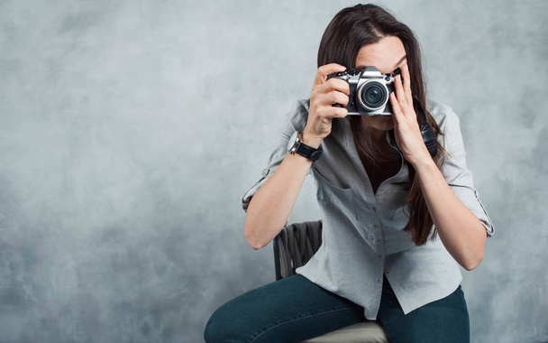 photographer takes the photo. Young successful woman content Creator. - Fotografie, Obrázek
