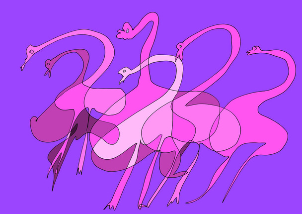 Flamingo Dance: Decorative Drawing - Vector, Image