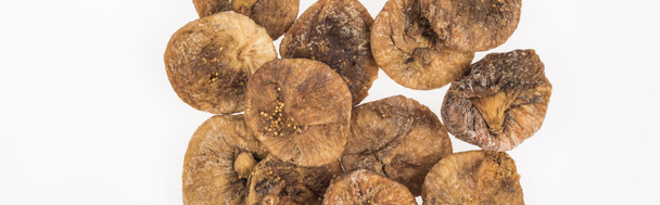 top view of delicious dried figs isolated on white, panoramic shot - Fotografie, Obrázek