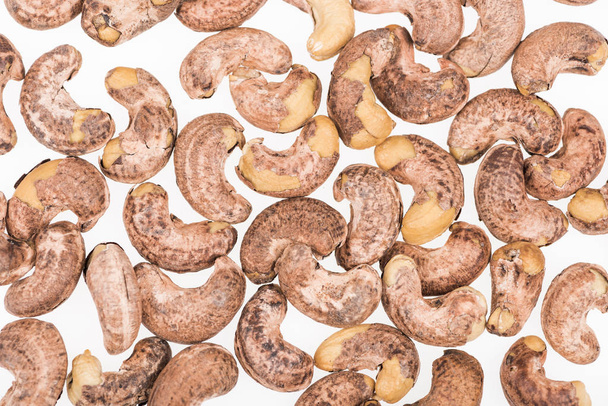 top view of cashew nuts isolated on white - 写真・画像