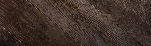top view of empty brown wooden texture, panoramic shot - Photo, Image