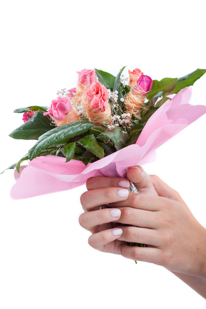 Woman's hands with bouquet of flowers - Zdjęcie, obraz