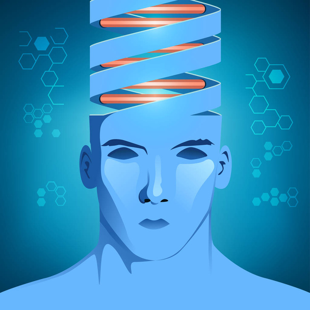 tema scientifico astratto, DNA combinato con la testa umana
 - Vettoriali, immagini