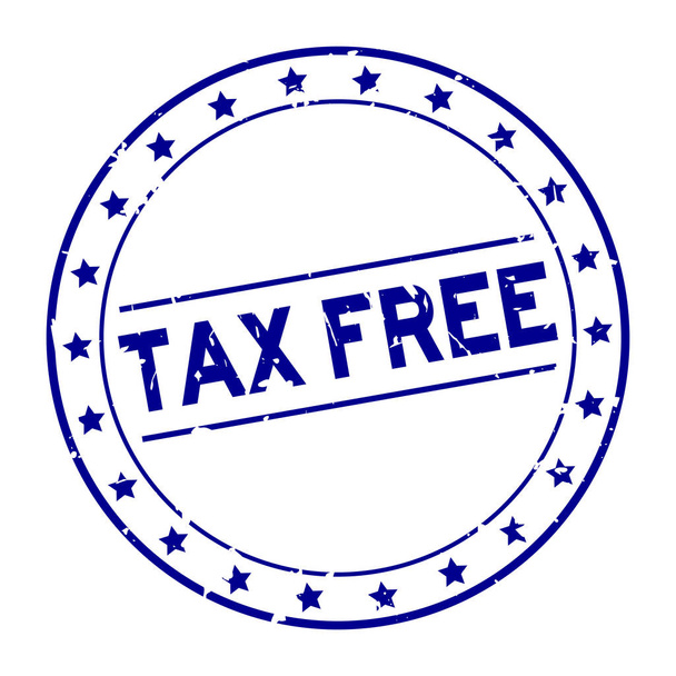 Grunge palabra libre de impuestos azul con sello de sello de goma redonda icono estrella sobre fondo blanco
 - Vector, imagen