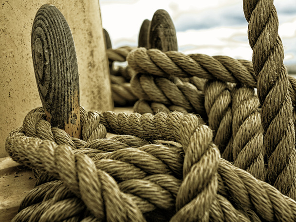 Yachting. Parts of yacht. Nautical ship rope. - Foto, afbeelding