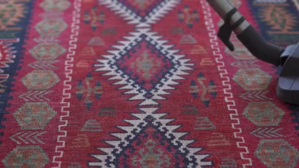 huisvrouw stofzuigen tapijt thuis, slow motion - Video