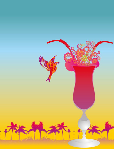 Bird drink glass vector art - Vektör, Görsel