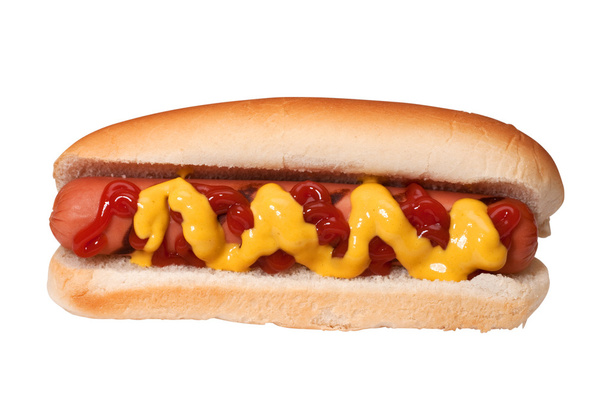 Cachorro quente com ketchup e mostarda
 - Foto, Imagem