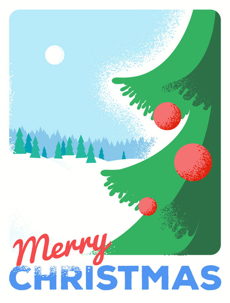 Різдвяна листівка з ялицею, ретро стилізована з подряпаними па
 - Вектор, зображення
