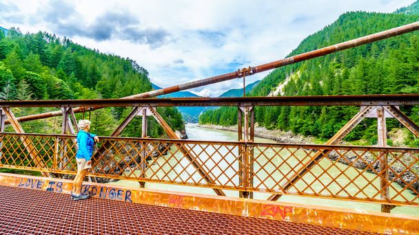 A view of the Fraser River from the historic Second Alexandra Bridge between Spuzzum and Hell's Gate along the Trans Canada Highway in British Columbia, Canada - Photo, Image