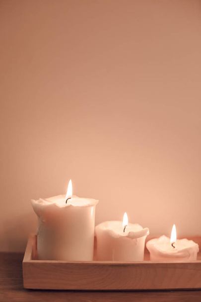 Candles lights in minimal hygge composition - Photo, Image