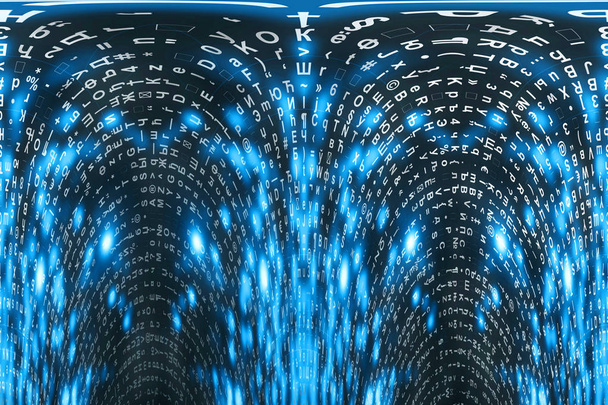 Blue matrix digital background, distorted cyberspace concept - Photo, Image