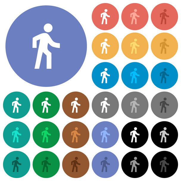 Man walking right round flat multi colored icons - Vector, Image