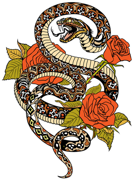 tatouage de serpent et roses
 - Vecteur, image