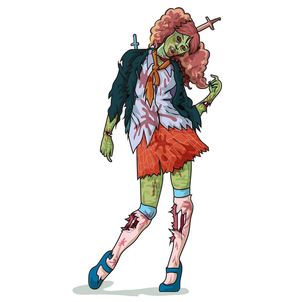 mujer morir y convertirse en zombie cuando la fiesta de Halloween - Vector, Imagen