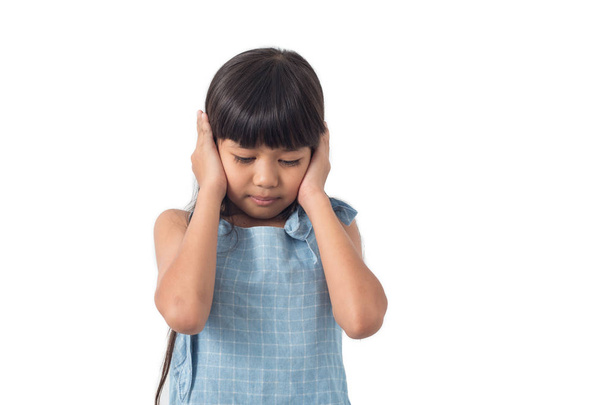 Children hands off the ear,Stubborn not listen. isolated on white background - Photo, image