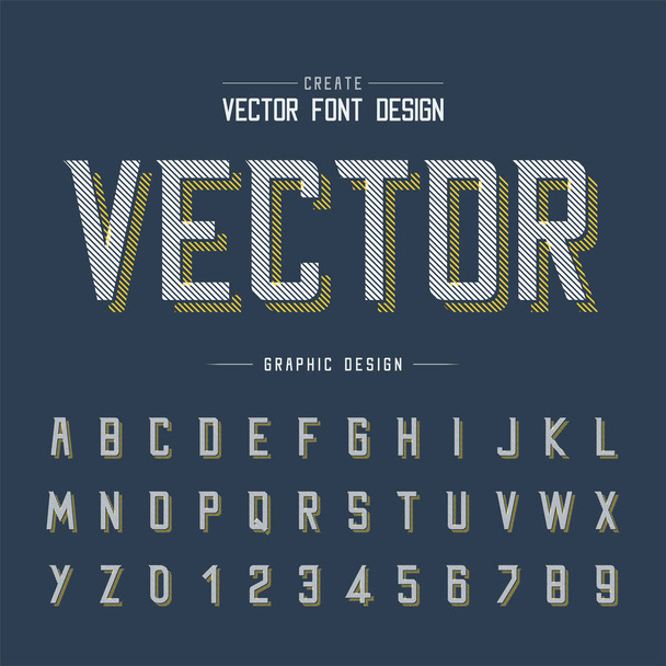 Sombra de fonte de linha e vetor de alfabeto gráfico, tipografia moderna e design de texto de número de letra - Vetor, Imagem