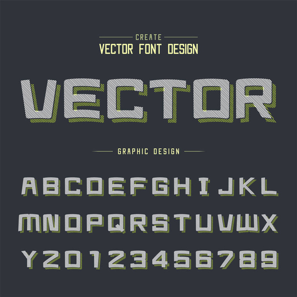 Linha Cartoon sombra fonte e vetor alfabeto gráfico, letra tipografia quadrada e design de números - Vetor, Imagem