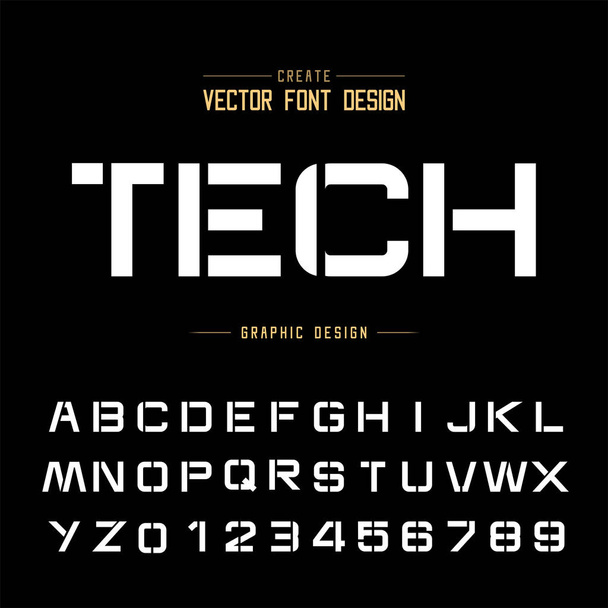 Tech Font and alphabet vector, Litera i numer projektu technologicznego, Tekst graficzny na tle - Wektor, obraz