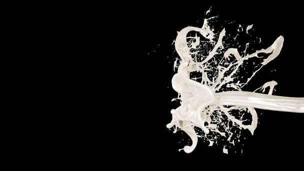 Splash of thick white liquid on a black background. 3d illustration, 3d rendering. - Foto, immagini