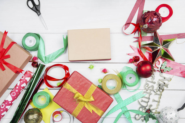 Christmas gift boxes with decoration and ornaments - 写真・画像