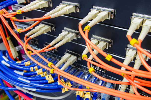 cable network , fiber optic cable connect to switch port   - Photo, Image