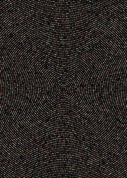abstrakcyjna sztuka kolorowe promieniste okrągłe kropkowane wzór na czarnym tle, Computational Generative Art   - Wektor, obraz