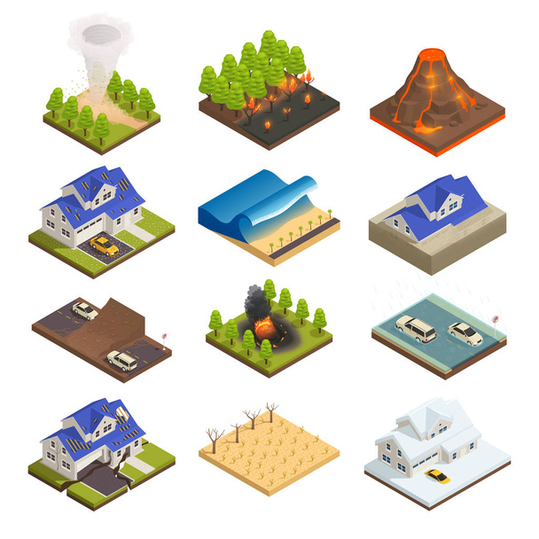 Natural Disaster Isometric Icon Set - Vector, Image