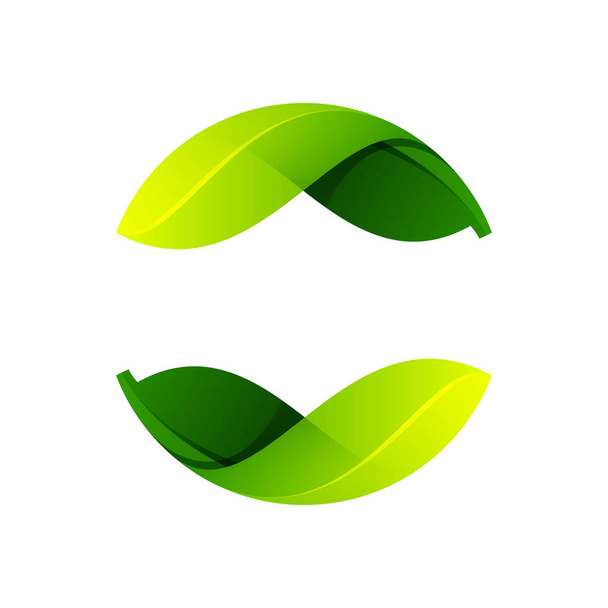 ねじれた緑の葉によって形成された生態圏のロゴ. - ベクター画像