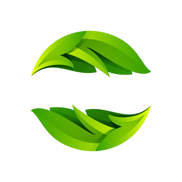 Ecology sphere logo formed by twisted green leaves. - Vektör, Görsel