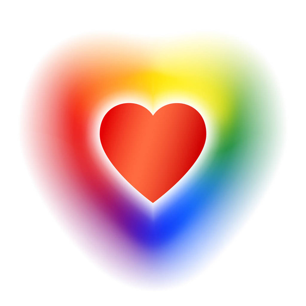 Concept coming out LGBT - heart glows with rainbow colors lgbtq. Symbol of freedom of lesbian, gay, bisexual, transgender. Coming out lgbt icon - rainbow shining heart, t shirt vector illustration - Vector, imagen