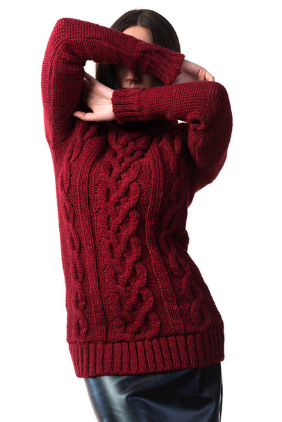 Stylish young woman in a knitted sweater - Foto, Imagem
