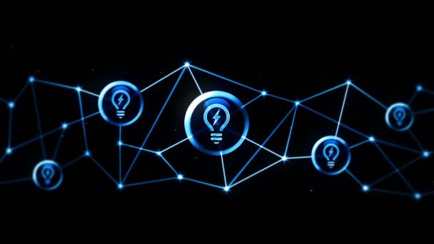 Creativity space with light bulb icons floating. Connection structure. Business solution idea and inspiration symbol.Polygonal space with connecting dots and lines. Wireframe polygon and icon. - 映像、動画
